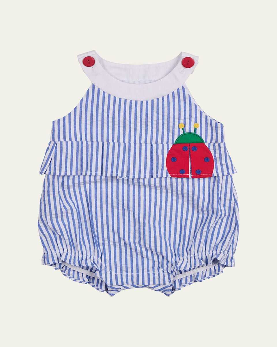 Girl's Ladybug Cotton Stripe Seersucker Romper, Size 6M-24